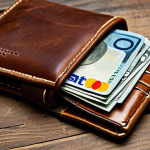 **

"A close-up shot of a worn, brown leather wallet with visible stitching and a slight patina. The wallet is partially open, revealing several compartments filled with euro banknotes and credit cards. Focus on the tactile quality of the leather and the overall impression of timeless elegance."

**