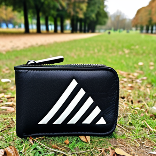 Home 14 ** A stylish Adidas sports wallet is pulled out during a jog in a park. The wallet is eye-catching and complements the sporty outfit. Emphasize the modern design and how it acts as a status symbol.
**