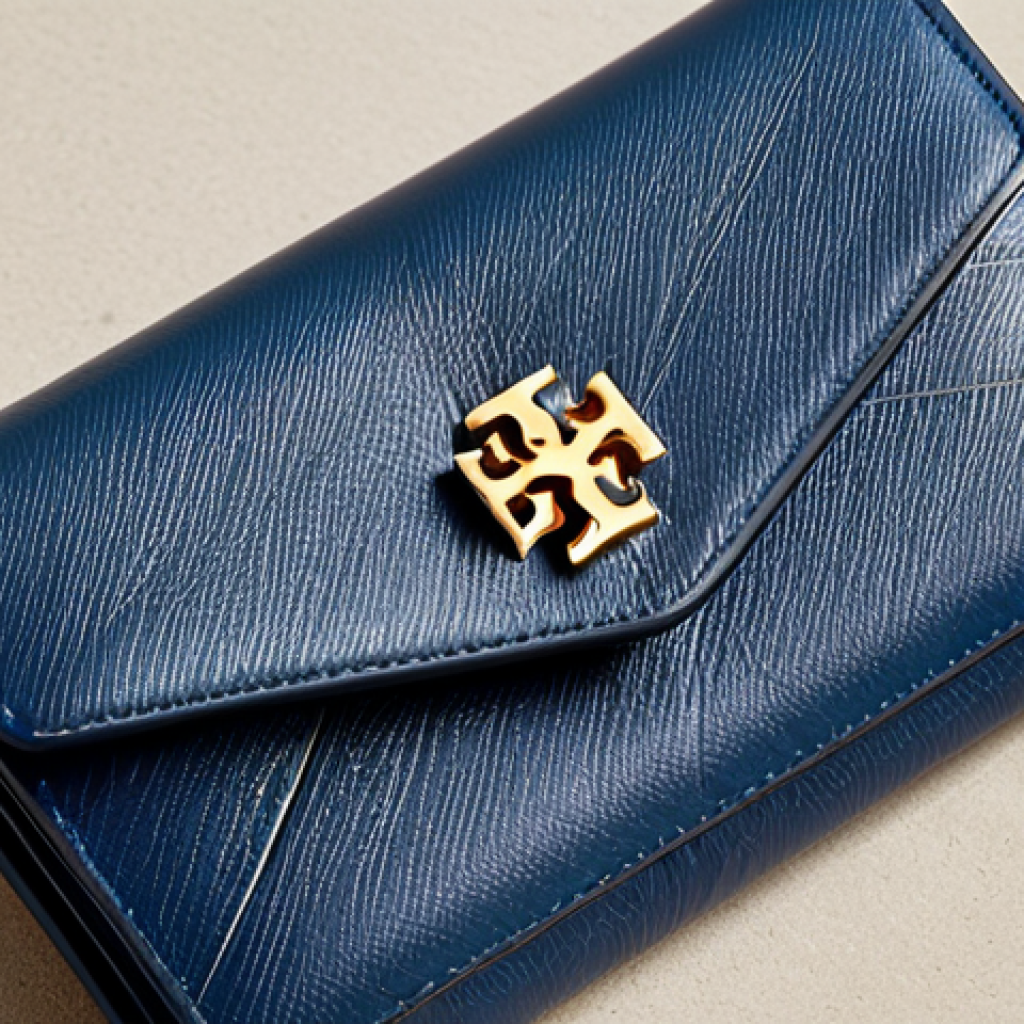 Tory Burch Kira Wallet**

"Close-up studio shot of a Tory Burch Kira Wallet, fully closed, showcasing its minimalist design on a neutral surface. The wallet is made of high-quality leather with clean stitching. Background is blurred to focus on the wallet. safe for work, appropriate content, fully clothed (wallet has no implied figure), professional product photography, perfect condition, high quality."

**