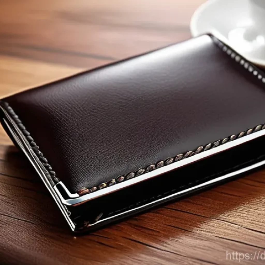 오피스룩에 어울리는 지갑 추천 - **Prompt 1: Classic Professionalism**
    A sophisticated, close-up shot of a dark brown, genuine le...