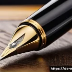 몽블랑 마이스터스튁 시리즈의 인기 비결 - A close-up, hyper-realistic image of a Montblanc Meisterst&uuml;ck fountain pen resting elegantly on a da...