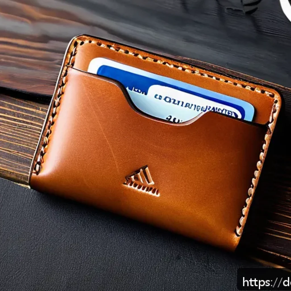 카스텔바작의 아트워크 지갑 리뷰 - A sleek, minimalist premium leather wallet placed on a modern wooden desk with natural soft lighting...